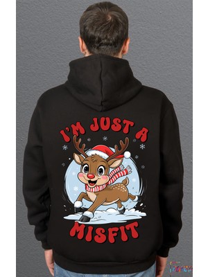Bumeta I M Just A Misfit Yılbaşı Geyik Christmas Sweatshirt Unisex Kapüşonlu Hoodie