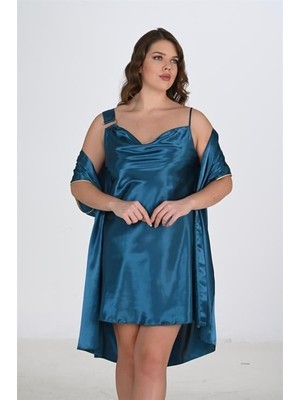 Marsilyan Arias Closet Büyük Beden 2li Petrol Sabahlık Takımı Bigsize 6206