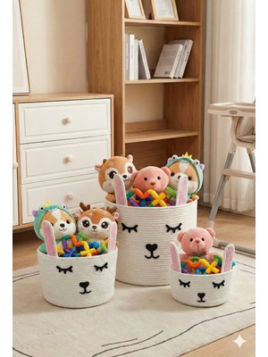 Liya Bella Çok Amaçlı Hasır Sepet, Banyo Sepeti, Dekor Sepet, Havlu Sepeti Oyuncak Sepeti - Bebek Odası Sepet -Tavşan Sepet
