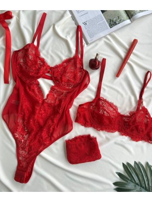 Hama Love Kadın Kırmızı Bodysuit Iç Çamaşır Takımı