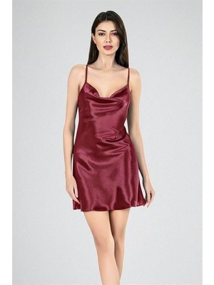 Marsilyan Arias Closet Kısa Gecelik Degaje Bordo 7740
