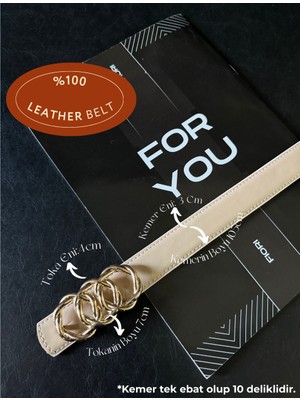 Fiori Hakiki Bombeli Deri Birleşik Halka Tokalı Kadın Pantolon Kemeri, Ceket Kemeri, Elbise Kemeri