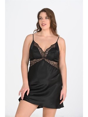 Marsilyan Arias Closet Büyük Beden 2li Siyah Sabahlık Takımı Bigsize