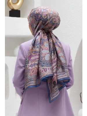 Vissona 100% Ipek Etro Desenli Saks - Pembe Renkli 92X210 Şal