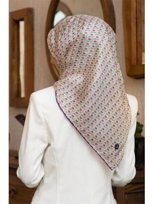 Vissona Tivil Ipek Eşarp 60992 - 13 - 0023 Krem Mor Kırçıllı Desen