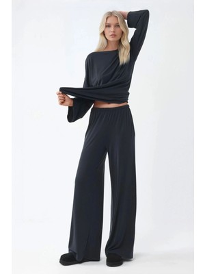 Hiccup Kadın Busem Lastikli Bel Düz Paça Pantolon Kömür Grisi