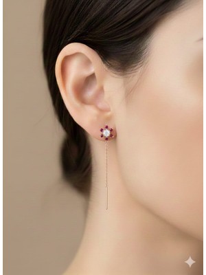 925 Ayar Papatya Silver Taşlı Sallantılı Çiçek Küpe.rose.gold.rodaj