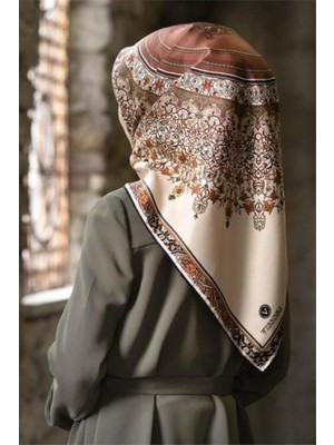 Vissona Twill Ipek Eşarp 17547 - 3 - 0015 Krem Bakır Etnik Desen