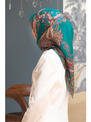 Vissona Tivil Ipek Eşarp 60777 - 20 - 0038 Zümrüt Yeşili Etnik Desen