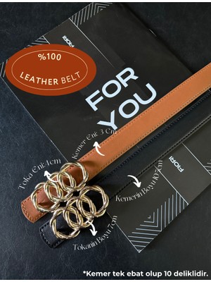 Fiori 2'li Hakiki Bombeli Deri Birleşik Halka Tokalı Kadın Pantolon Kemeri, Ceket Kemeri, Elbise Kemeri