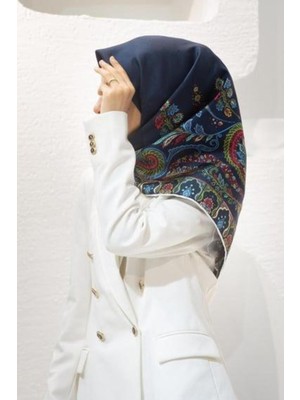 Vissona Tivil Ipek Eşarp 60866 - 28 - 0033 - 0018 Lacivert Etnik Desen