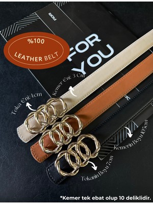 Fiori 3'lü Hakiki Bombeli Deri Birleşik Halka Tokalı Kadın Pantolon Kemeri, Ceket Kemeri, Elbise Kemeri