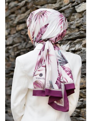 Vissona Kadın Lüks Medine Ipeği Şal Bej - Mürdüm