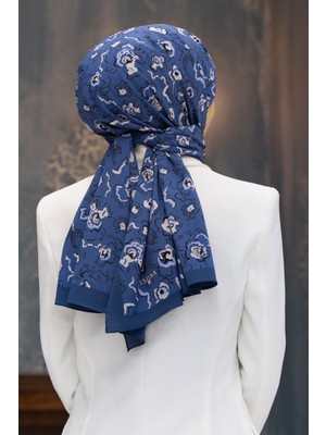 Vissona Kadın Lüks Medine Ipeği Şal Indigo - Bebe Mavisi