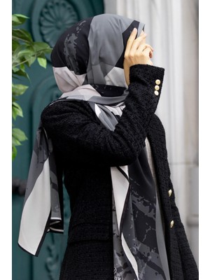 Vissona Kadın Lüks Medine Ipeği Şal Siyah - Krem