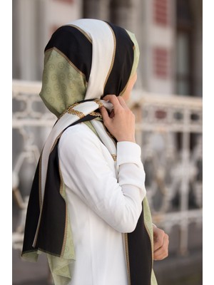 Vissona Kadın Fresh Ipek Şal Mint Yeşili Siyah