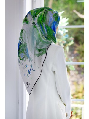 Vissona Tivil Saks - Zümrüt Yeşili Desenli Ipek Eşarp Dgn 51187 - 0032 - 0036