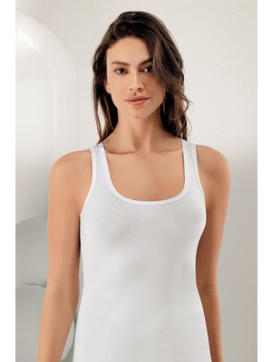 Şahinler Kadın Likralı Pamuklu Beyaz Geniş Askılı Atlet 800