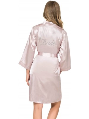 Pudra Kısa Saten Bride Sabahlık
