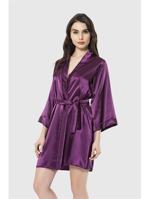 Arias Closet Mor Kısa Saten Sabahlık