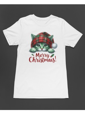 Bumeta Sevimli Kedi Yılbaşı Cute Christmas Unisex Tişört T-Shirt