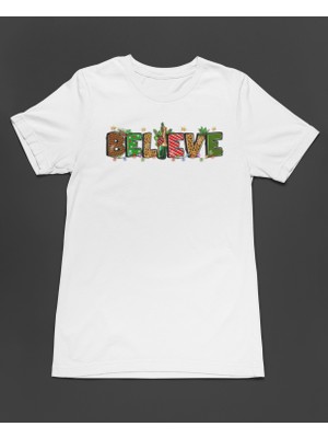 Bumeta Believe Christmas Yılbaşı Baskılı Christmas Unisex Tişört T-Shirt