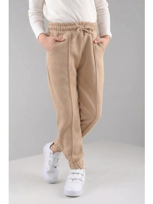 Perendi Lastikli Içi Polarlı Cepli Rahat Unisex Çocuk Eşofman Altı Taş