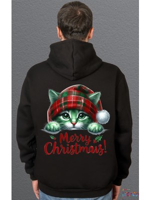 Bumeta Sevimli Kedi Yılbaşı Cute Christmas Sweatshirt Unisex Kapüşonlu Hoodie