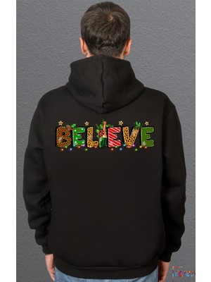 Bumeta Believe Christmas Yılbaşı Baskılı Sweatshirt Unisex Kapüşonlu Hoodie