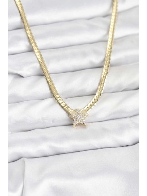 Butik Gold Renk Pirinç Yıldız Zirkon Taşlı Kadın Kolye