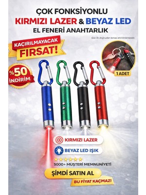 Anı Ofis Kırtasiye LED El Feneri ve Kırmızı Lazerli Karabinalı Mini Fener Anahtarlık