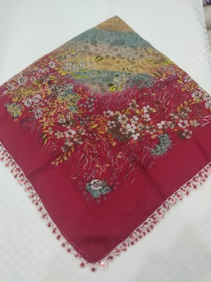 Naz İpek Naz Ipek Bordo Desenli Pul Işlemeli Tığ Işi Yazma