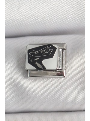 Hayat Store 316L Çelik Gümüş Renk Beyaz Siyah Uçak Işlemeli Portre Model Nomination Charm - Lisinya