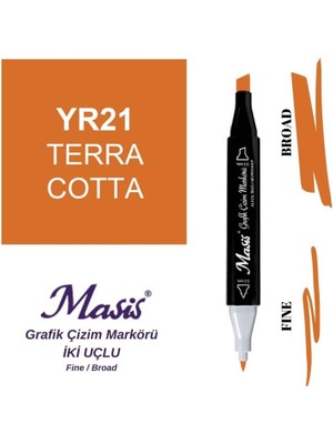 Masis Çift Uçlu Marker Grafik Çizim Kalemi 21  Kiremit Rengi