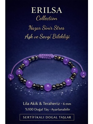 Erilsa Sertifikalı Sinir Stres Aşk Sevgi ve Nazar Koruyucu Bileklik – Lila Akik Taşı Terahertz Doğal Taş
