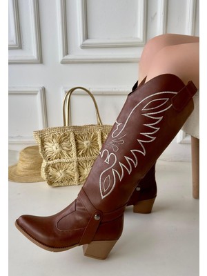 Erbilden Jilla Taba Cilt Tak Çıkar Topuklu Bot ve Çizme