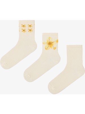 Penti 3 Çift Pamuklu  Çiçek Desenli Soket Çorap