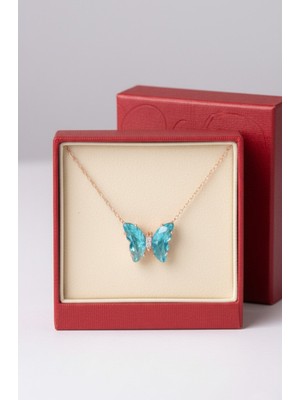 Çekirdek Jewelry 925 Ayar Gümüş Aqua Taşlı Kelebek Kolye