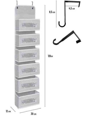 6 Katlı Kapı Arkası Düzenleyici-Gri Çizgili