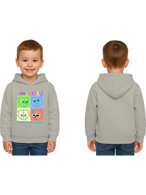 Sedirli Unisex Ayıcık Bear Baskılı Çocuk Swaetshirt Kapşonlu 3 Iplik Şardonlu