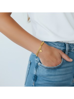PIEDORA GOLD 14 Ayar Altın İnce Çok Sıralı Zincir Kadın Bileklik