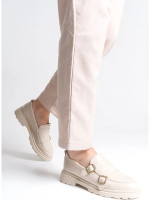 Sermoda Loafer Kadın Ayakkabı - Makosen Tokalı Casual Günlük Kadın Ayakkabı Ten Rugan