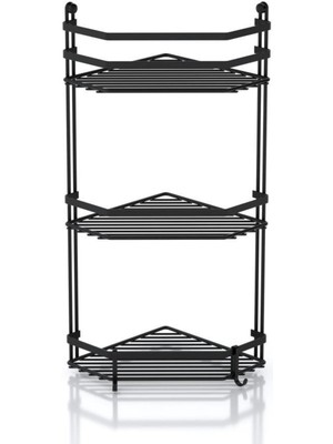 Üç Katlı Kancalı Banyo Köşe Rafı, Mat Siyah, Pratik ve Şık Tasarım