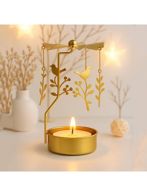 Altın Renkli Dönen Metal Mumluk Dans Eden Yıldızlar Tasarımlı Dilek Çanı