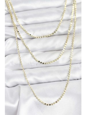 Brf Bfs 316L Çelik Zincir Gold Renk Ezme Zincir Model 3'lü Kadın Kolye