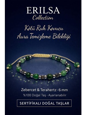 Erilsa Sertifikalı Kötü Ruh Kovucu Aura Temizleme Bilekliği - Zebercet ve Terahertz 6mm Doğal Taş