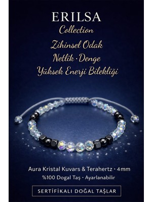 Erilsa Sertifikalı Zihinsel Odak ve Yüksek Enerji Bilekliği – Aura Kristal Kuvars Terahertz Taşı 4mm