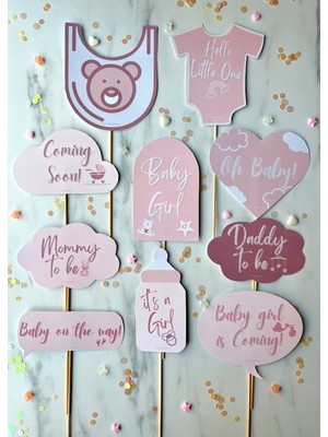 The Istanbul Event Pembe Kız Bebek 10'lu Cinsiyet Partisi Baby Shower Konuşma Balonu Seti-Mommy To Be-Baby On The Way