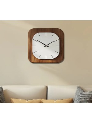 UltraMint Şık Ahşap Duvar Saati, Ceviz ve Beyaz, 40X40 Cm, Dekoratif Tasarım