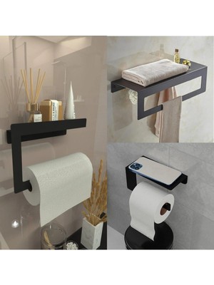 Modern Metal 3'lü Raflı Banyo ve Mutfak Havlu Askılığı